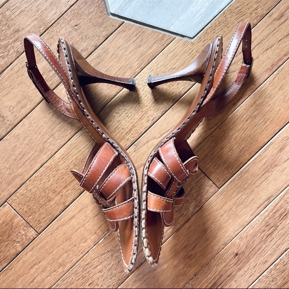 Celine Leather Woven Slingback Strappy Sandal Heels Size 40 B - Picture 6 of 16